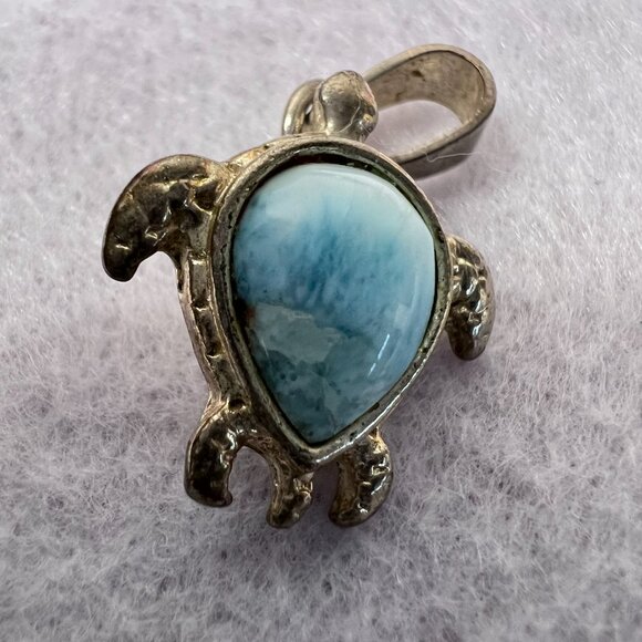 Turquoise & SS 925 7" Bracelet & Turtle Pendant - Picture 11 of 16